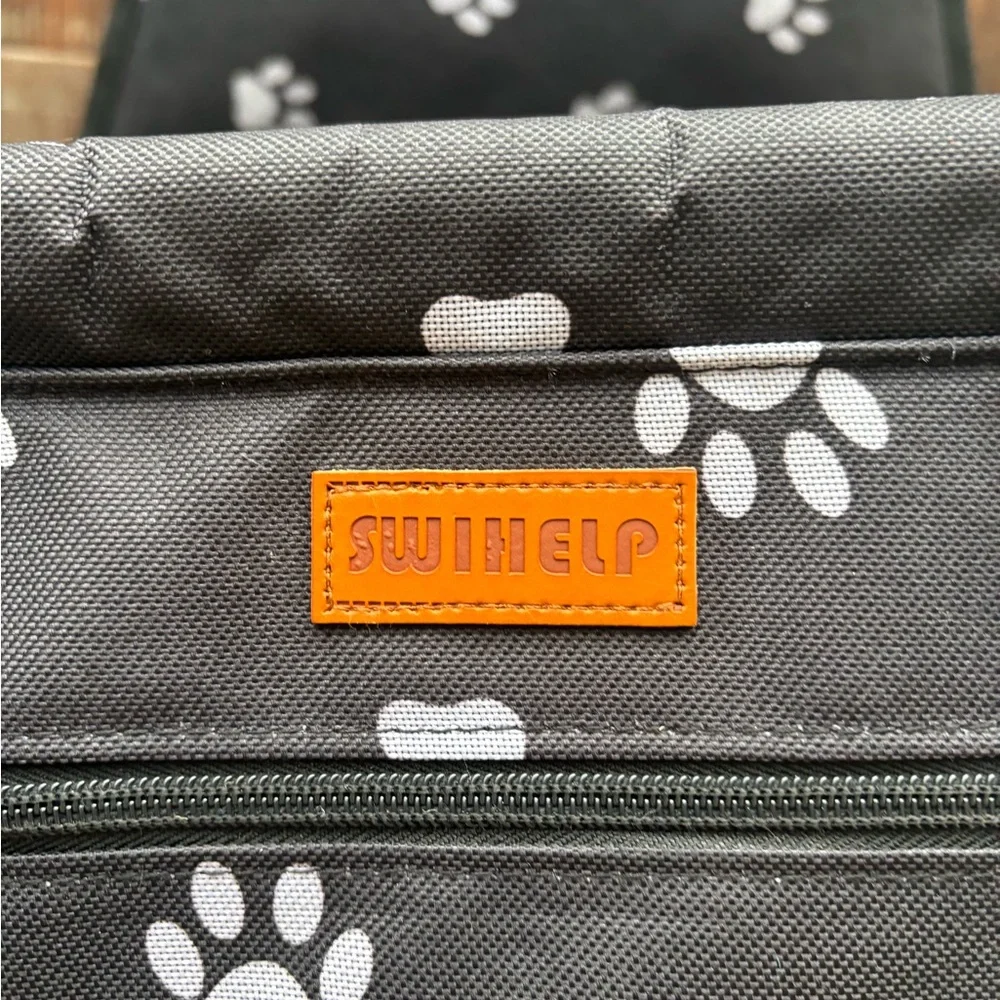 Swihelp Black Pet Carrier with White Paw Prints